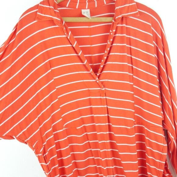 We The Free People S Top Oversized Red Stripe Collared Boyfriend Preppy Relaxed - Picture 8 of 10
